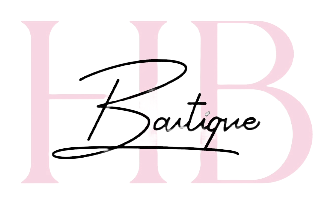 Logo of HB Boutique in light pink letters with the word "Boutique" written in a cursive script across it in black.